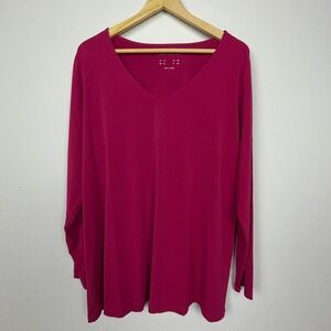 Susan Graver Size 1X Modern Essentials‎ Raspberry Red V-Neck Long Sleeve Top